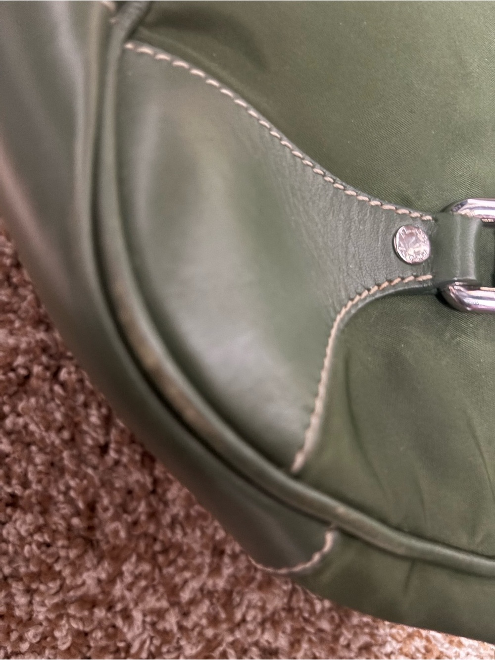 Prada Green Leather and Canvas Hobo with Gold Hardware - Picture 13 of 14